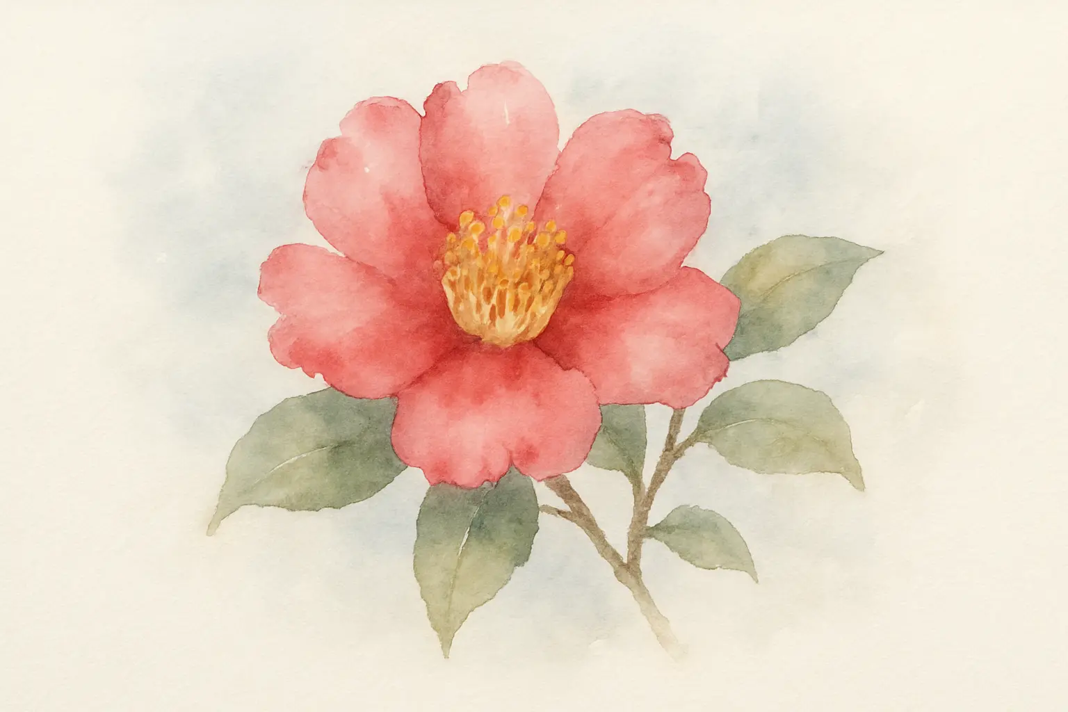 애기동백 수채화 그림