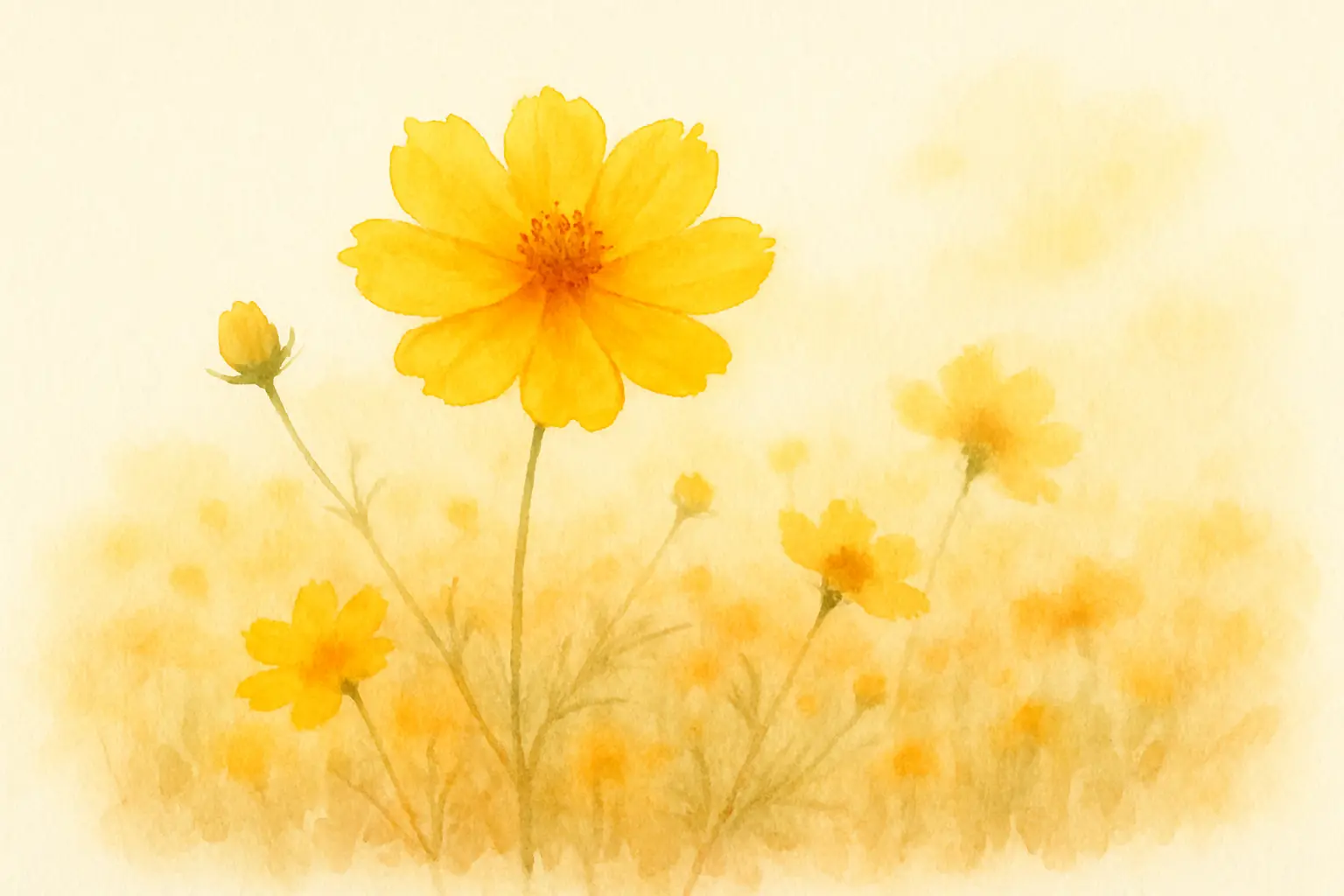 황화코스모스 수채화 그림